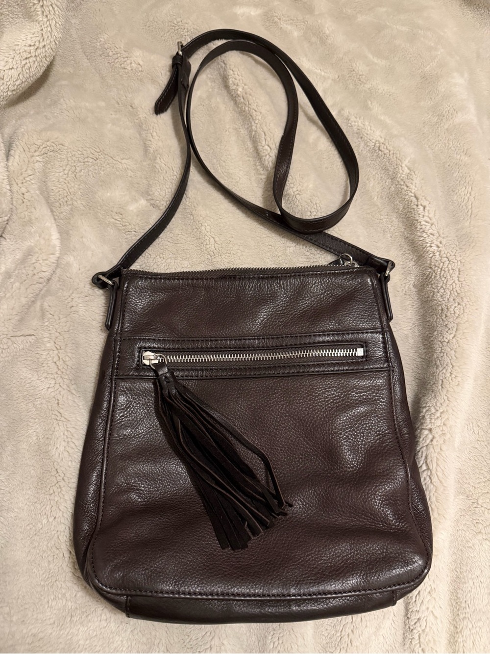 margot Dark Brown Leather Crossbody with Tassel